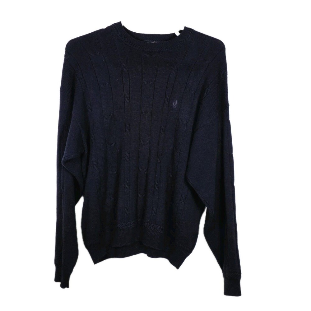 Vintage 90s Nauticaโ Mens Large Navy Blue Cable Knit Crewneck Sweater